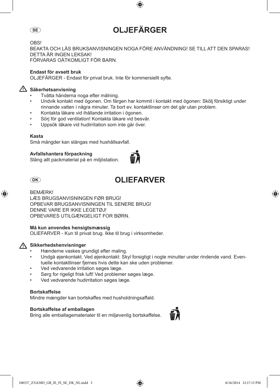 Oljefärger, Oliefarver | Crelando Z31638D User Manual | Page 3 / 6