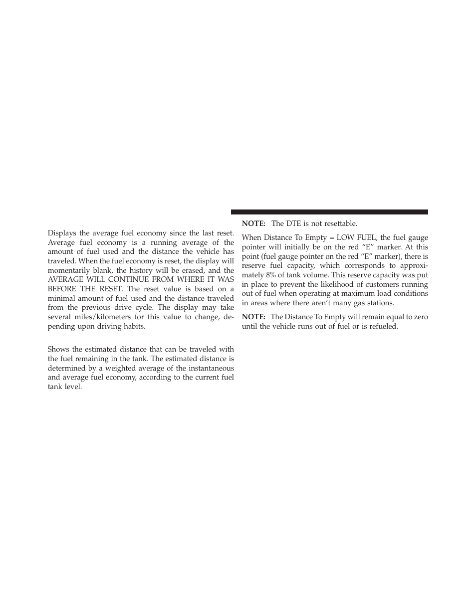 Average fuel economy (avg eco), Distance to empty (dte) | Dodge 2010 Dakota User Manual | Page 145 / 450