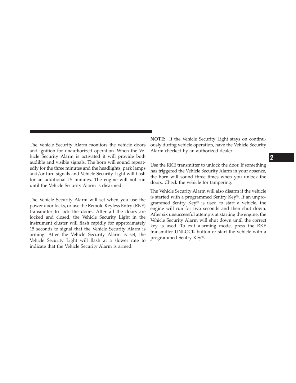 Vehicle security alarm — if equipped, To set the alarm, To disarm the system | Dodge 2010 Dakota User Manual | Page 20 / 450