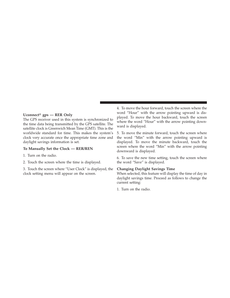 Clock setting procedure — rer/ren radio | Dodge 2010 Dakota User Manual | Page 207 / 450