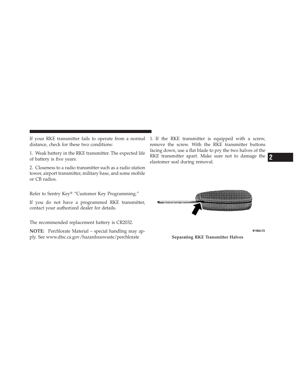 Programming additional transmitters, Battery replacement | Dodge 2010 Dakota User Manual | Page 26 / 450