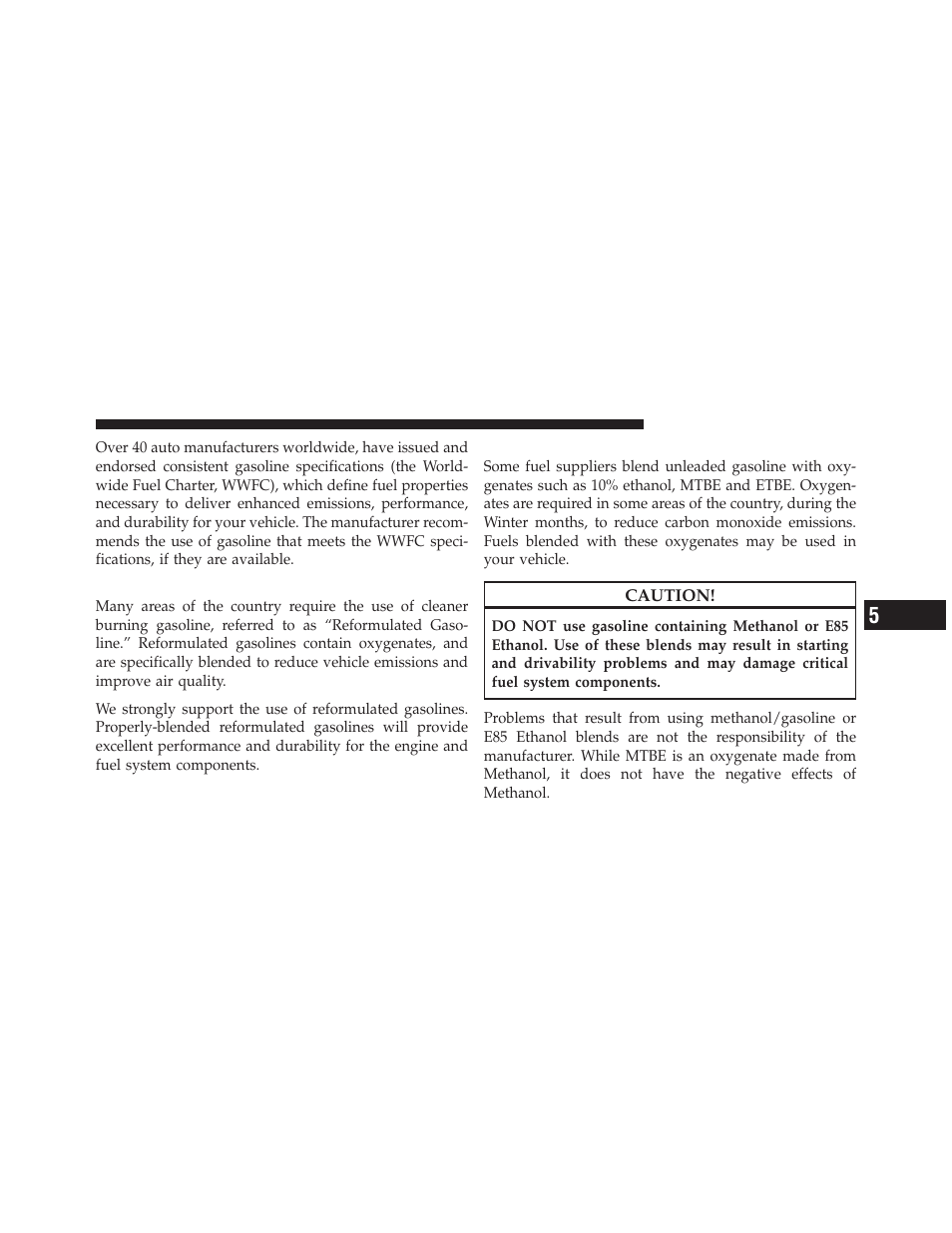 Reformulated gasoline, Gasoline/oxygenate blends | Dodge 2010 Dakota User Manual | Page 300 / 450