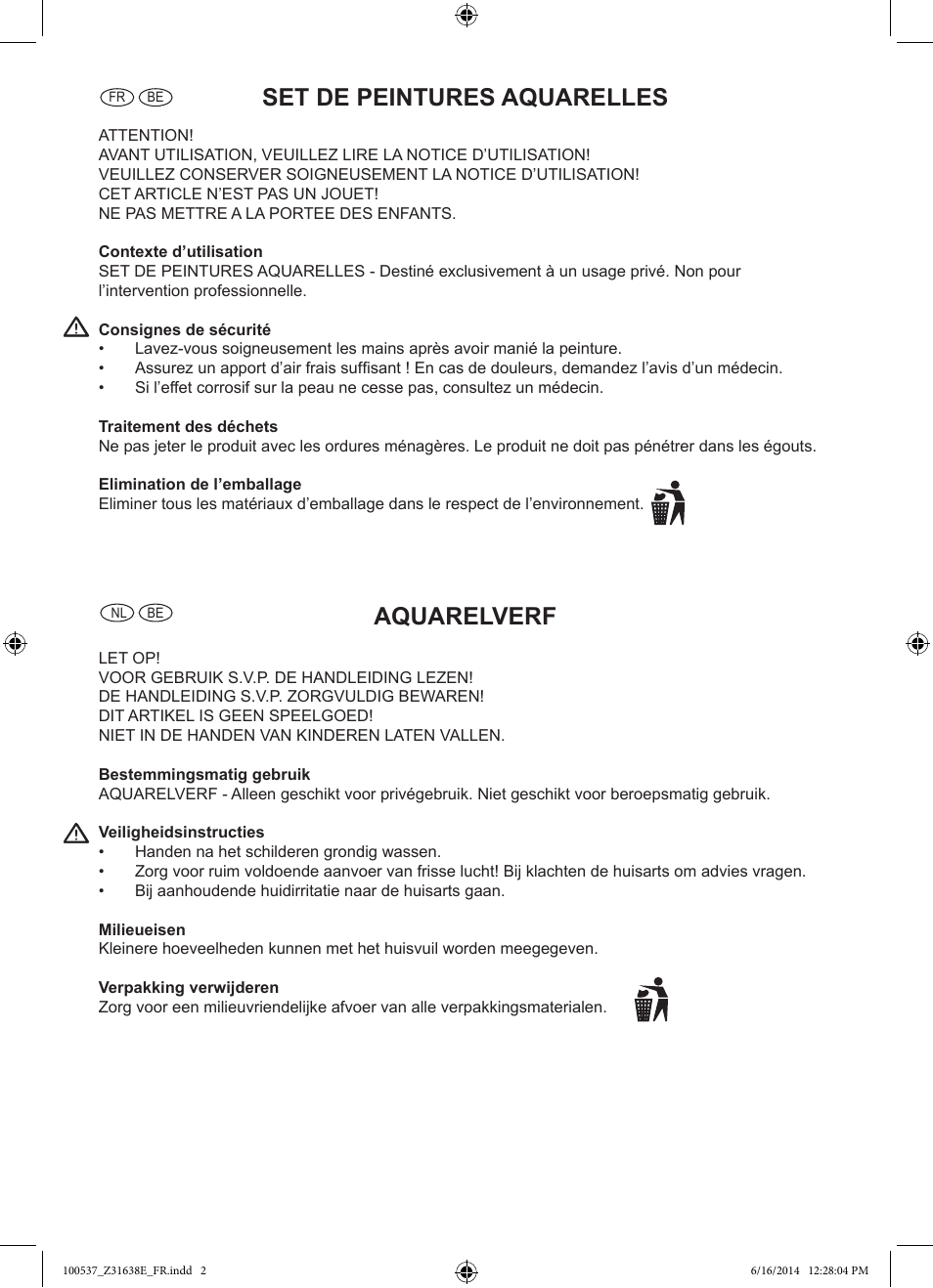 Set de peintures aquarelles, Aquarelverf | Crelando Z31638E User Manual | Page 2 / 4