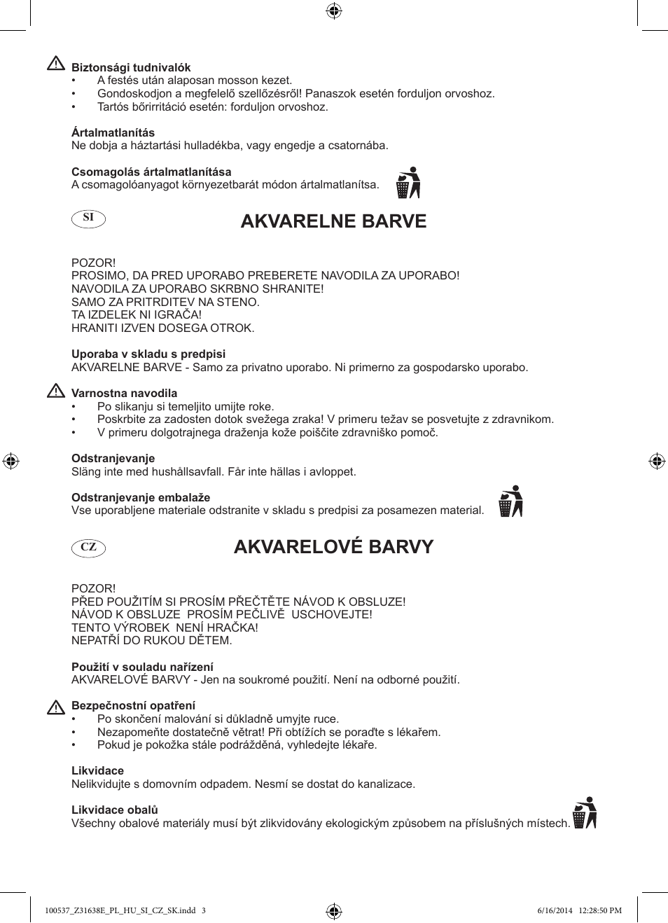 Akvarelne barve, Akvarelové barvy | Crelando Z31638E User Manual | Page 3 / 4