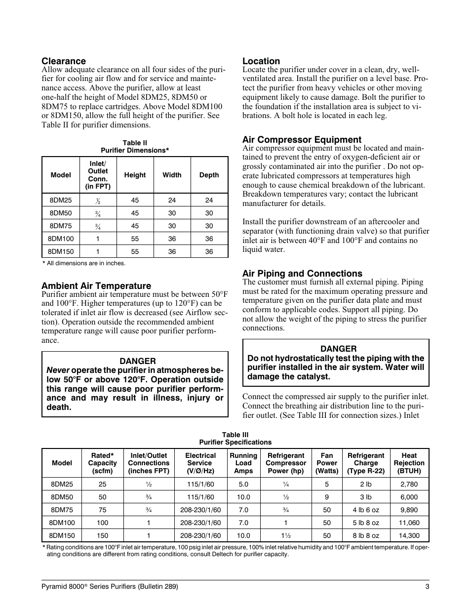 Safety in struc tions 1, Safety instructions, Table i | Maximum allowable carbon monoxide concentration, 8dm series instruction plate, Part no. 44de127b | Deltech Fitness PYRAMID 8000 User Manual | Page 7 / 28