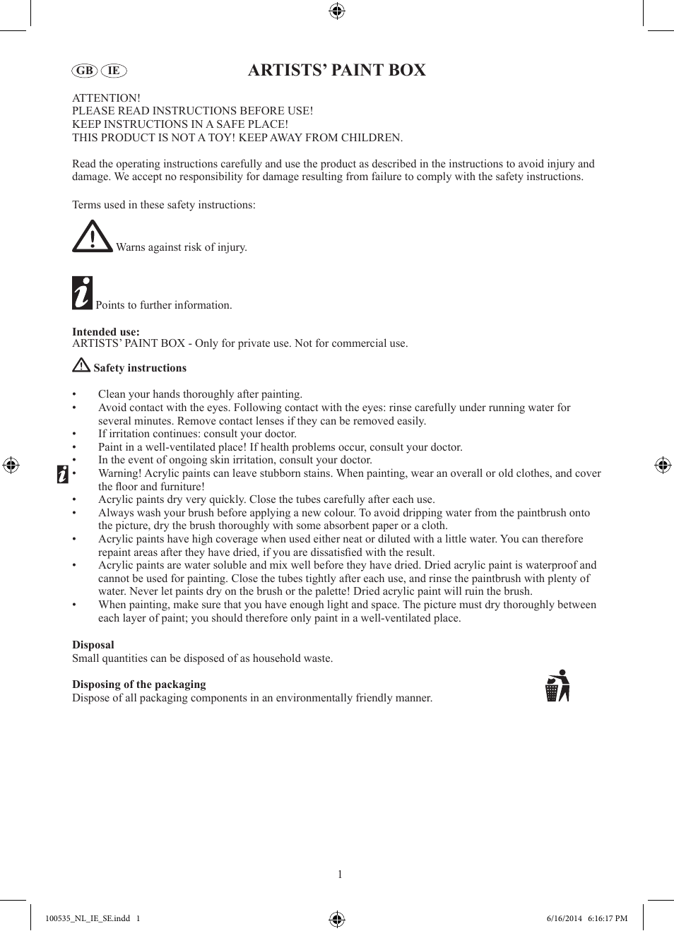Artists’ paint box | Crelando Z30439 User Manual | Page 2 / 9