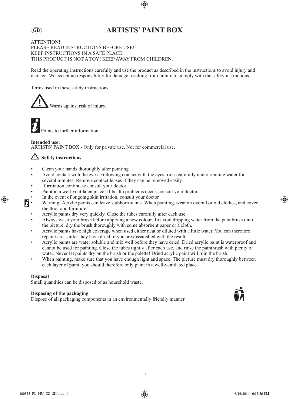 Artists’ paint box | Crelando Z30439 User Manual | Page 2 / 9