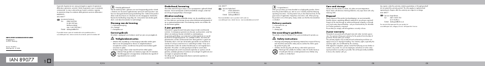 Omvang van de levering, Correct gebruik, Veiligheidsinstructies | Onderhoud, bewaring, Afvalverwerking, 3 jaar garantie, Delivery contents, Use according to guidelines, Safety instructions, Care and storage | Crelando Stamp Set User Manual | Page 2 / 2