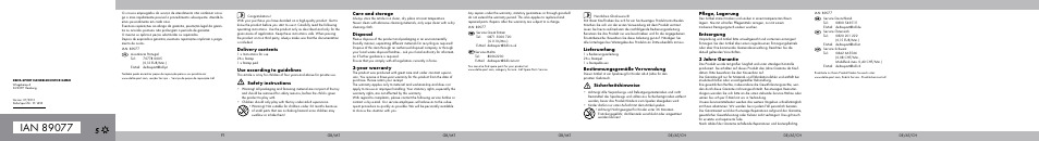 Lieferumfang, Bestimmungsgemäße verwendung, Sicherheitshinweise | Pflege, lagerung, Entsorgung, 3 jahre garantie, Delivery contents, Use according to guidelines, Safety instructions, Care and storage | Crelando Stamp Set User Manual | Page 2 / 2