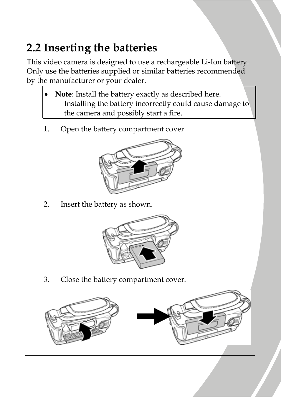 Inserting the batteries, 2 inserting the batteries | DXG Technology DXG-566V HD User Manual | Page 23 / 80