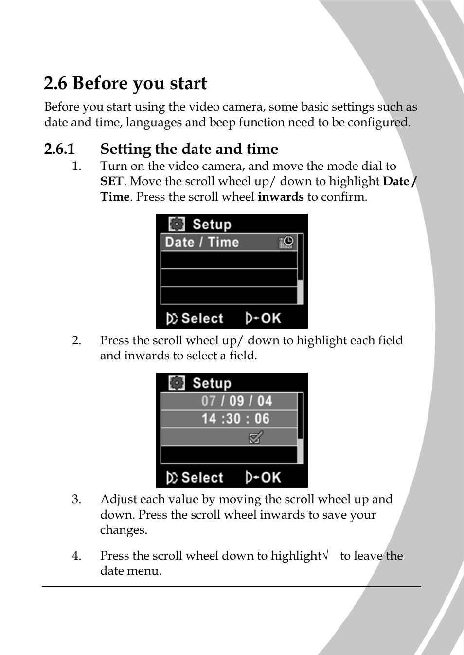 Before you start, Setting the date and time, 6 before you start | 1 setting the date and time | DXG Technology DXG-566V HD User Manual | Page 25 / 80