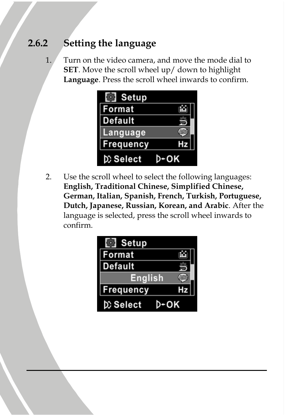 Setting the language, 2 setting the language | DXG Technology DXG-566V HD User Manual | Page 26 / 80