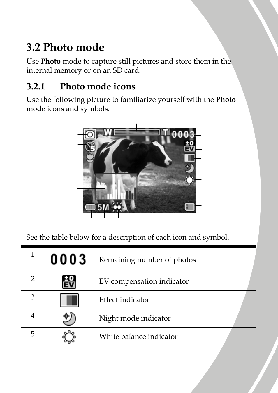 Photo mode, Photo mode icons, 2 photo mode | 1 photo mode icons | DXG Technology DXG-566V HD User Manual | Page 39 / 80