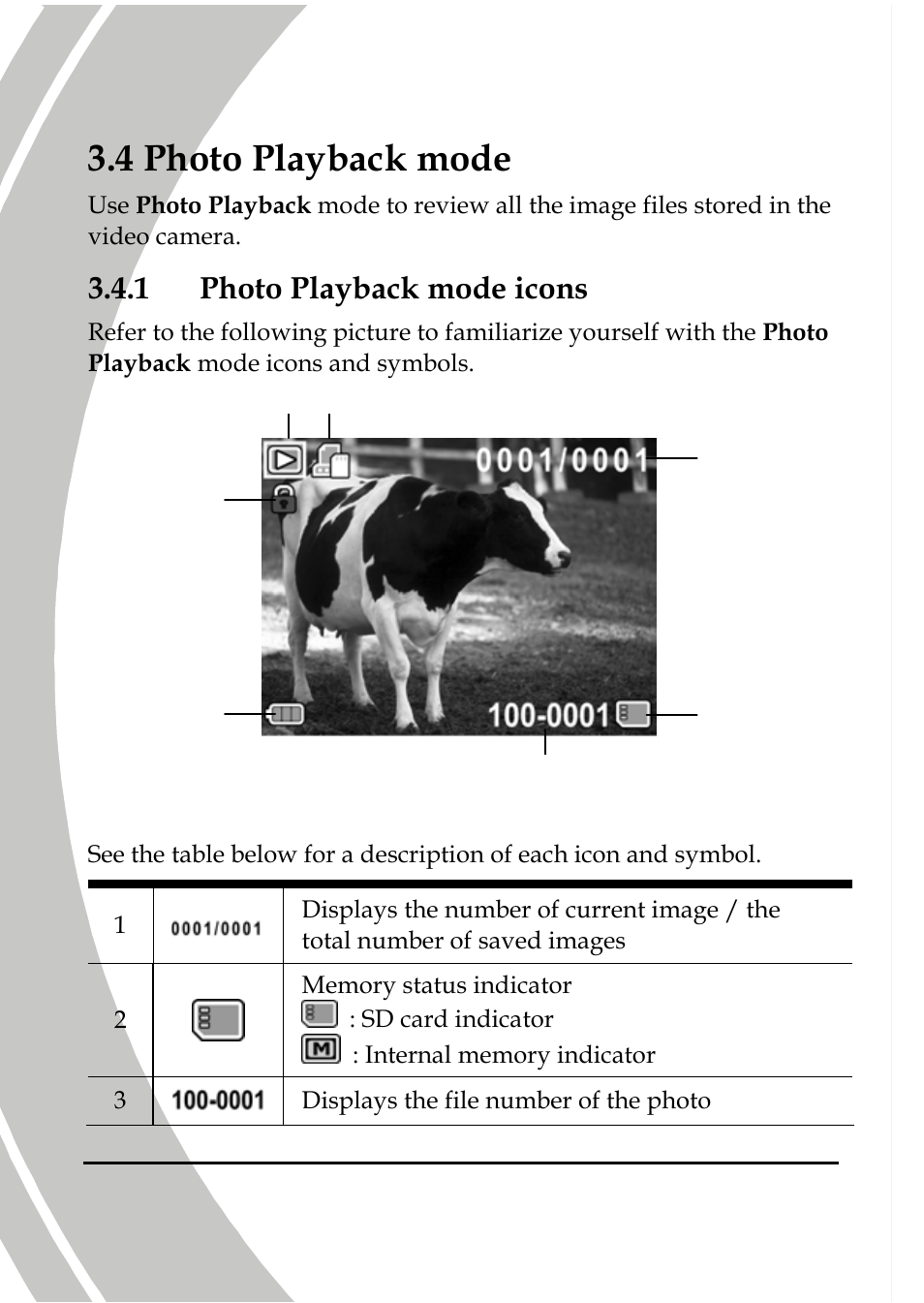 Photo playback mode, Photo playback mode icons, 4 photo playback mode | 1 photo playback mode icons | DXG Technology DXG-566V HD User Manual | Page 44 / 80