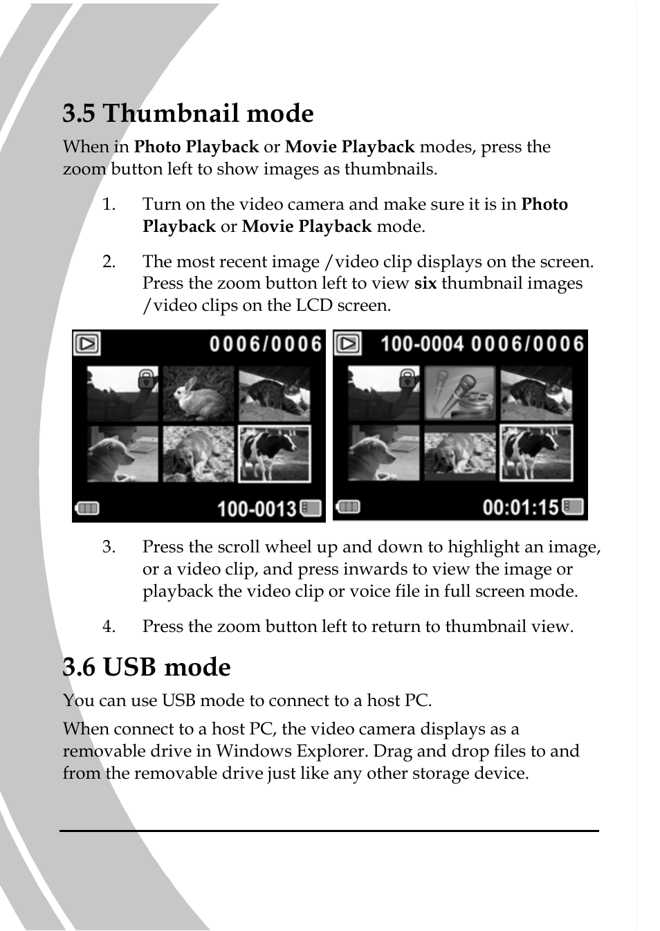 Thumbnail mode, Usb mode, 5 thumbnail mode | 6 usb mode | DXG Technology DXG-566V HD User Manual | Page 46 / 80