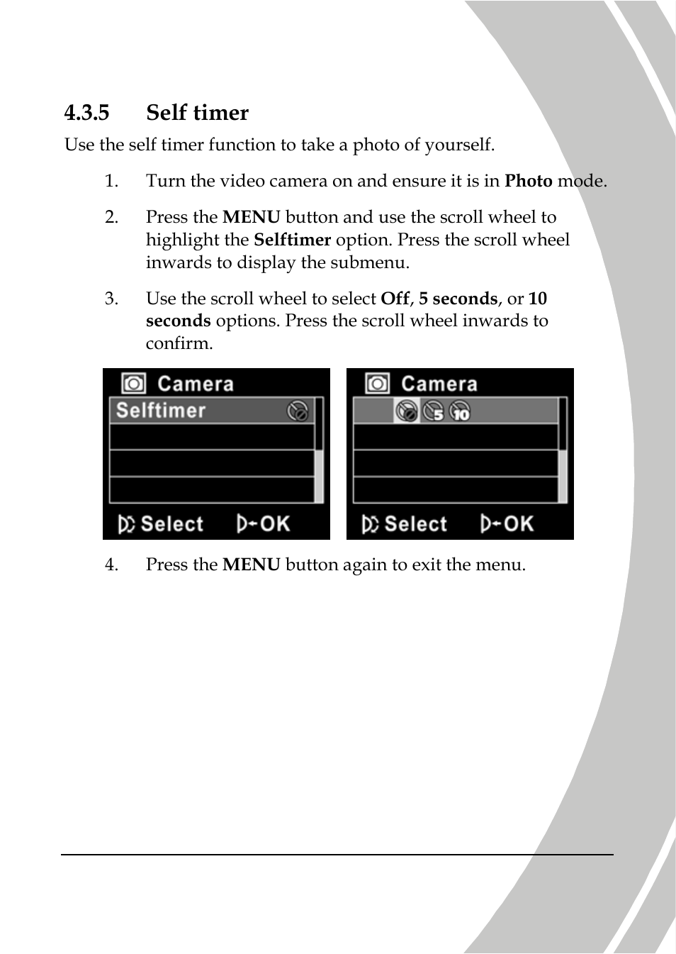 Self timer, 5 self timer | DXG Technology DXG-566V HD User Manual | Page 59 / 80