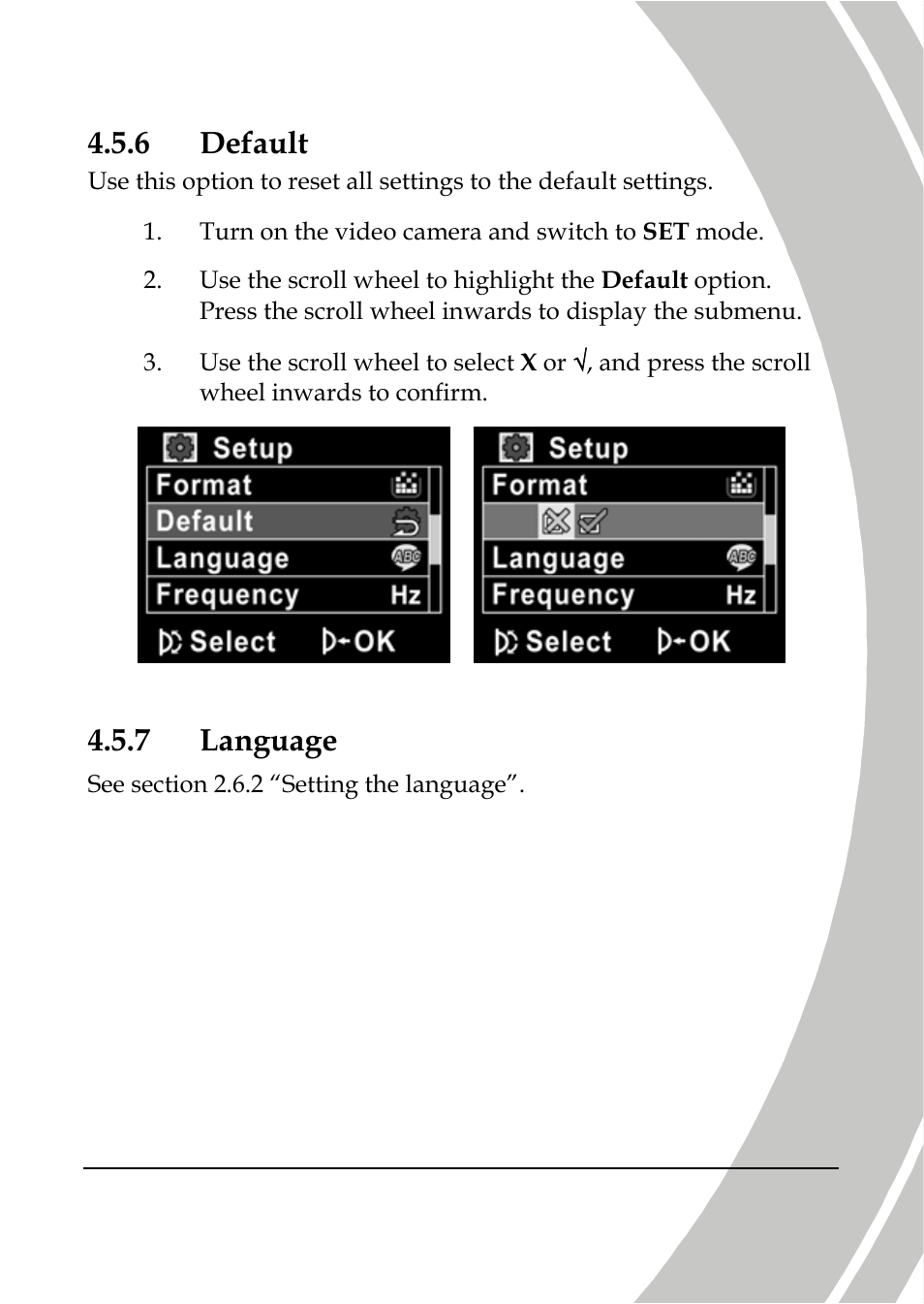 Default, Language, 6 default | 7 language | DXG Technology DXG-566V HD User Manual | Page 69 / 80