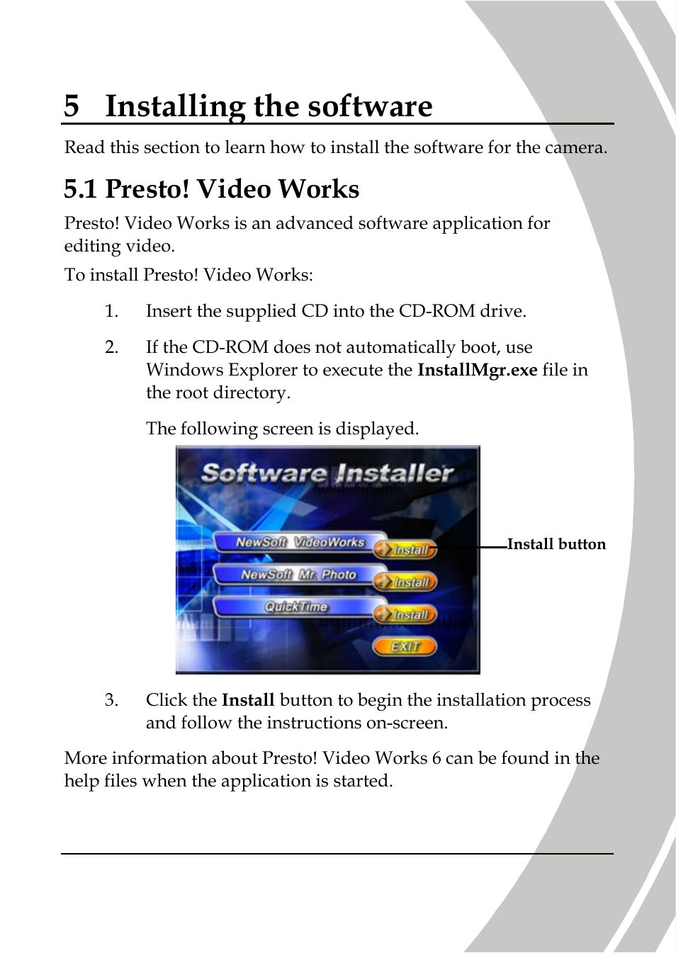 Installing the software, Presto! video works, 5 installing the software | 1 presto! video works | DXG Technology DXG-566V HD User Manual | Page 71 / 80