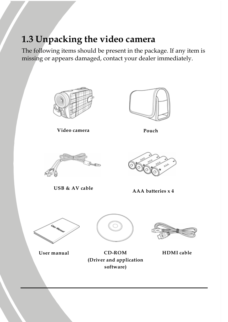 Unpacking the video camera, 3 unpacking the video camera | DXG Technology DXG-533V User Manual | Page 12 / 82