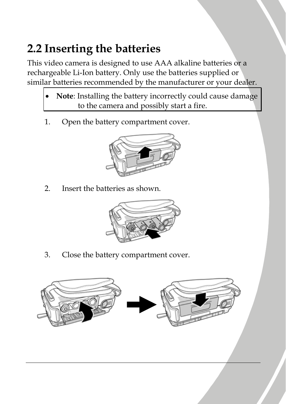 Inserting the batteries, 2 inserting the batteries | DXG Technology DXG-533V User Manual | Page 23 / 82