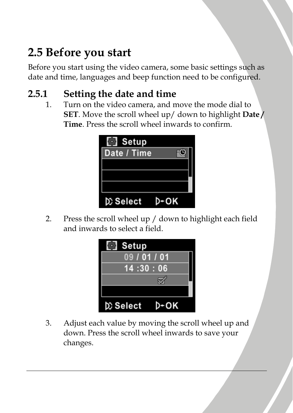 Before you start, Setting the date and time, 5 before you start | 1 setting the date and time | DXG Technology DXG-533V User Manual | Page 25 / 82