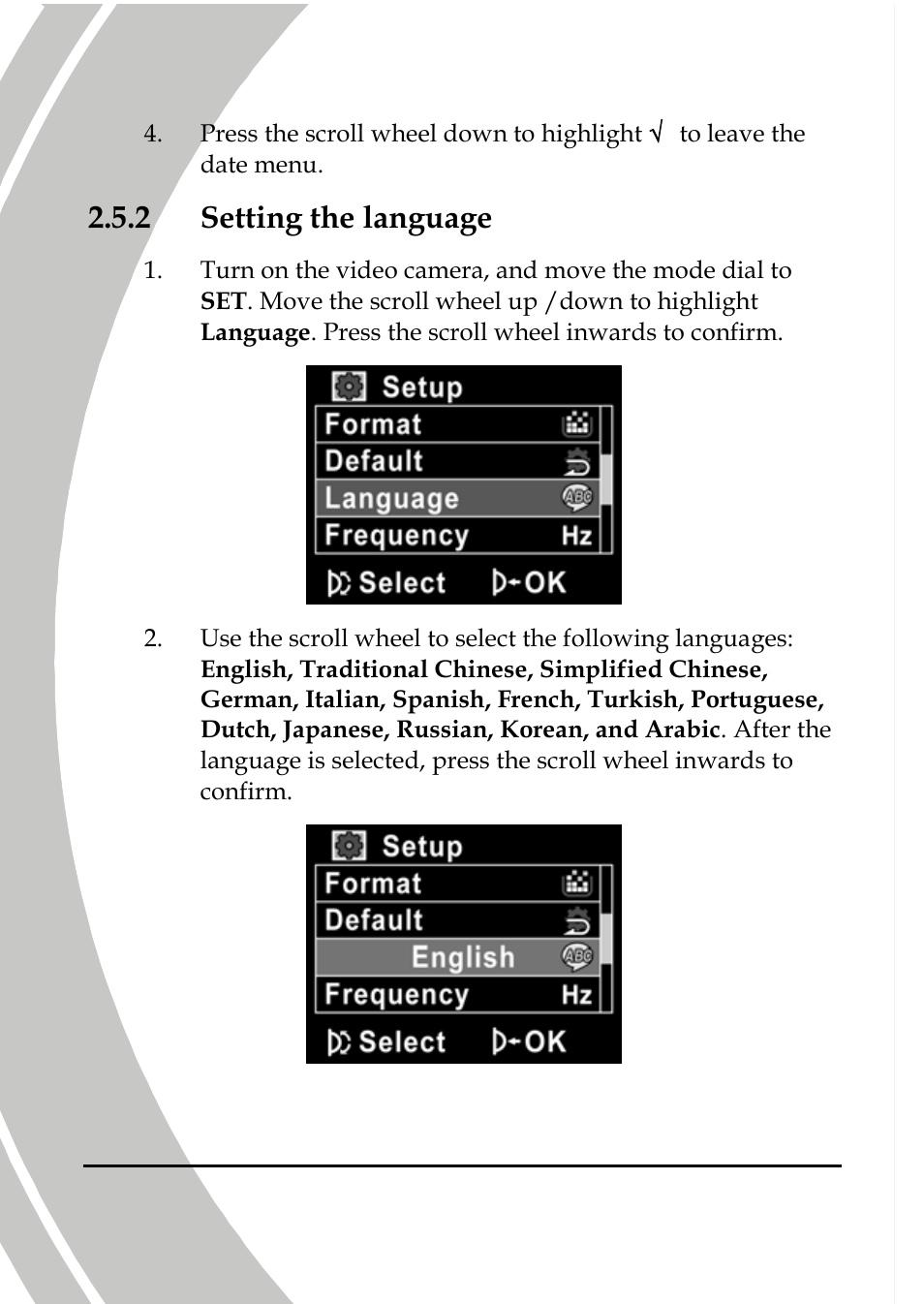 Setting the language, 2 setting the language | DXG Technology DXG-533V User Manual | Page 26 / 82