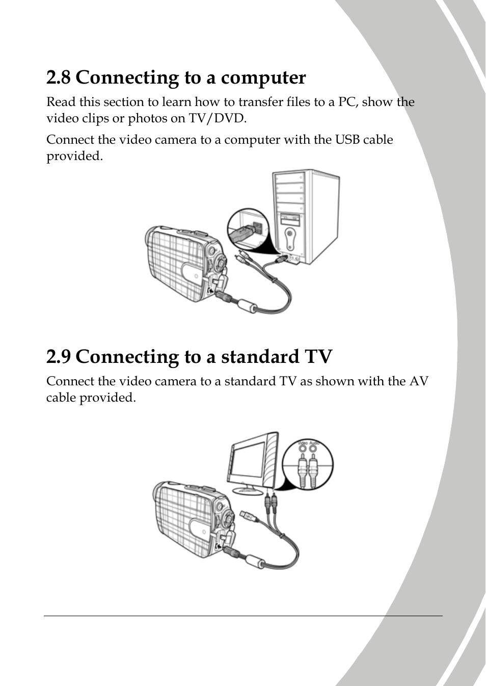 Connecting to a computer, Connecting to a standard tv, 8 connecting to a computer | 9 connecting to a standard tv | DXG Technology DXG-533V User Manual | Page 33 / 82