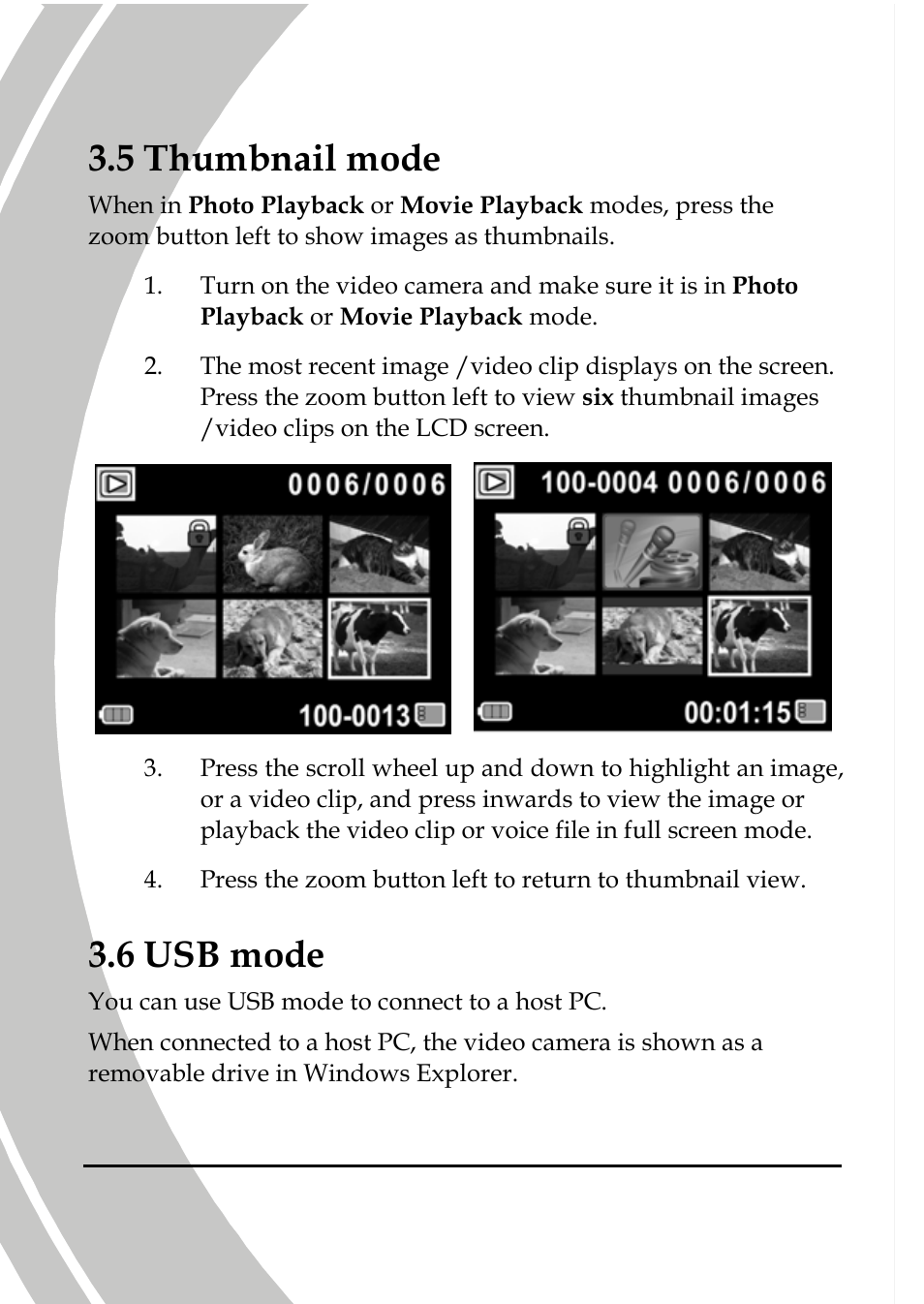 Thumbnail mode, Usb mode, 5 thumbnail mode | 6 usb mode | DXG Technology DXG-533V User Manual | Page 46 / 82
