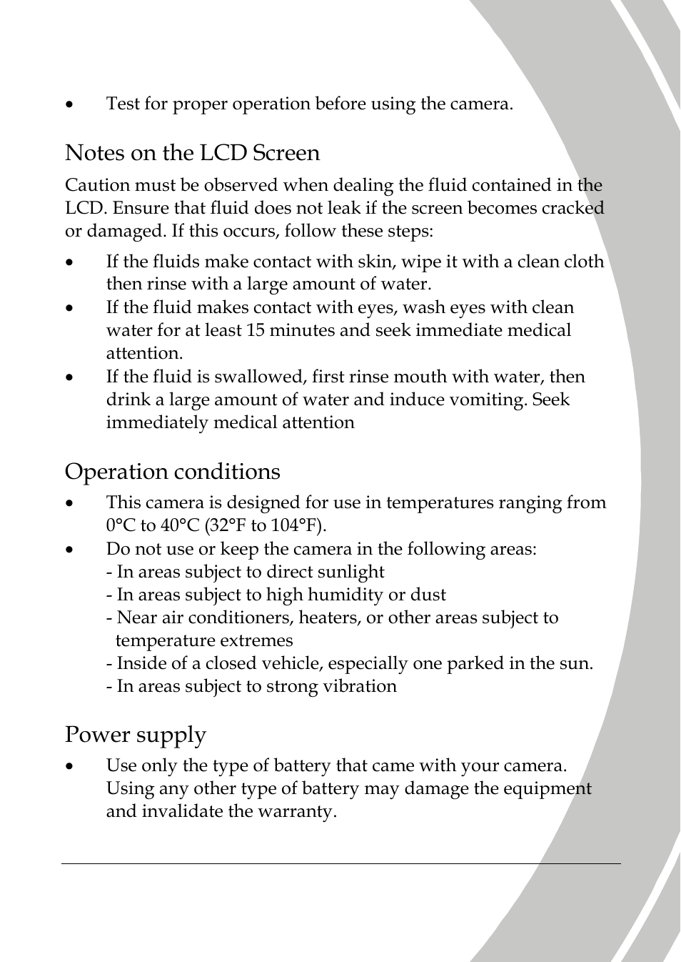 Operation conditions, Power supply | DXG Technology DXG-533V User Manual | Page 9 / 82