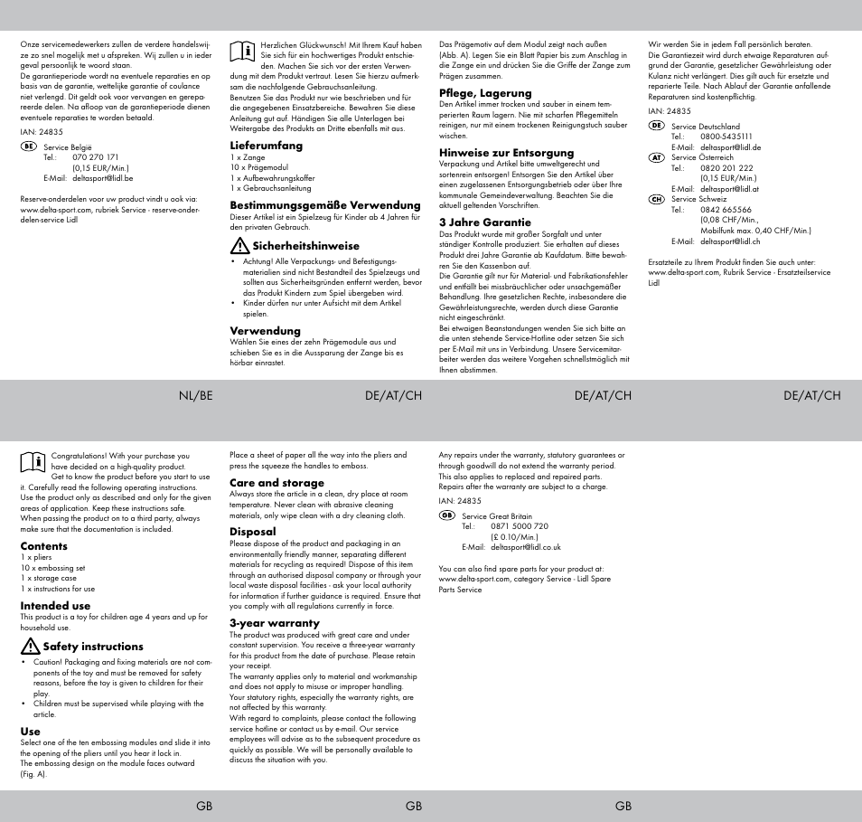 Nl/be de/at/ch de/at/ch de/at/ch | Crelando Embossing Stamp Set StyleB User Manual | Page 2 / 2