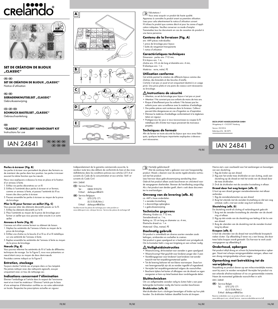 Crelando Classic Jewellery Handicraft Kit StyleA User Manual | 2 pages