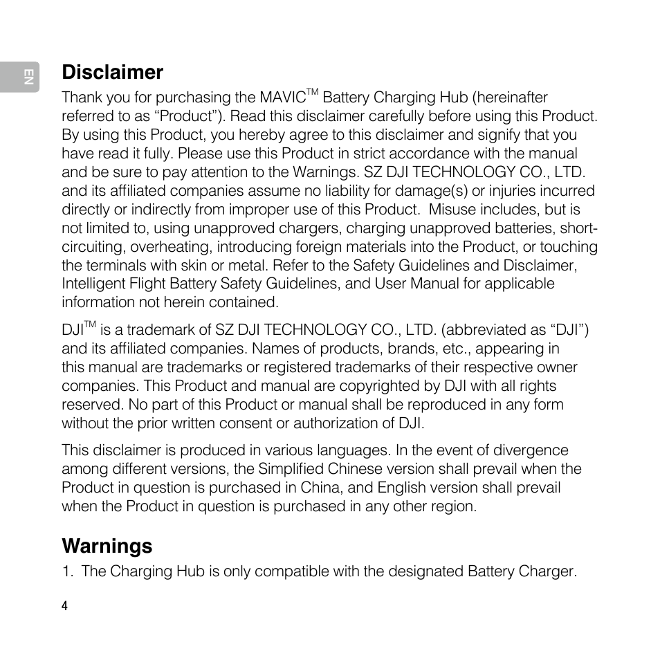 User guide, Disclaimer, Warnings | DJI Mavic Pro User Manual | Page 3 / 77