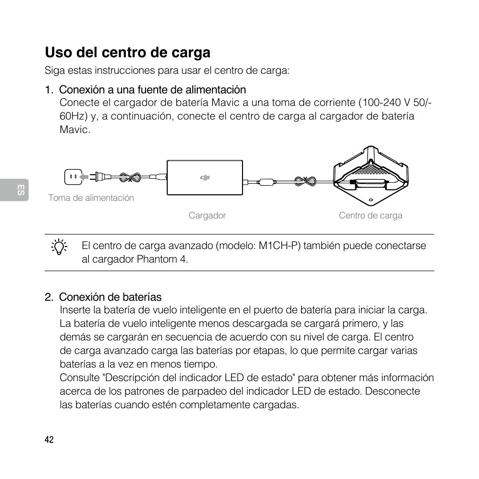 Uso del centro de carga | DJI Mavic Pro User Manual | Page 41 / 77