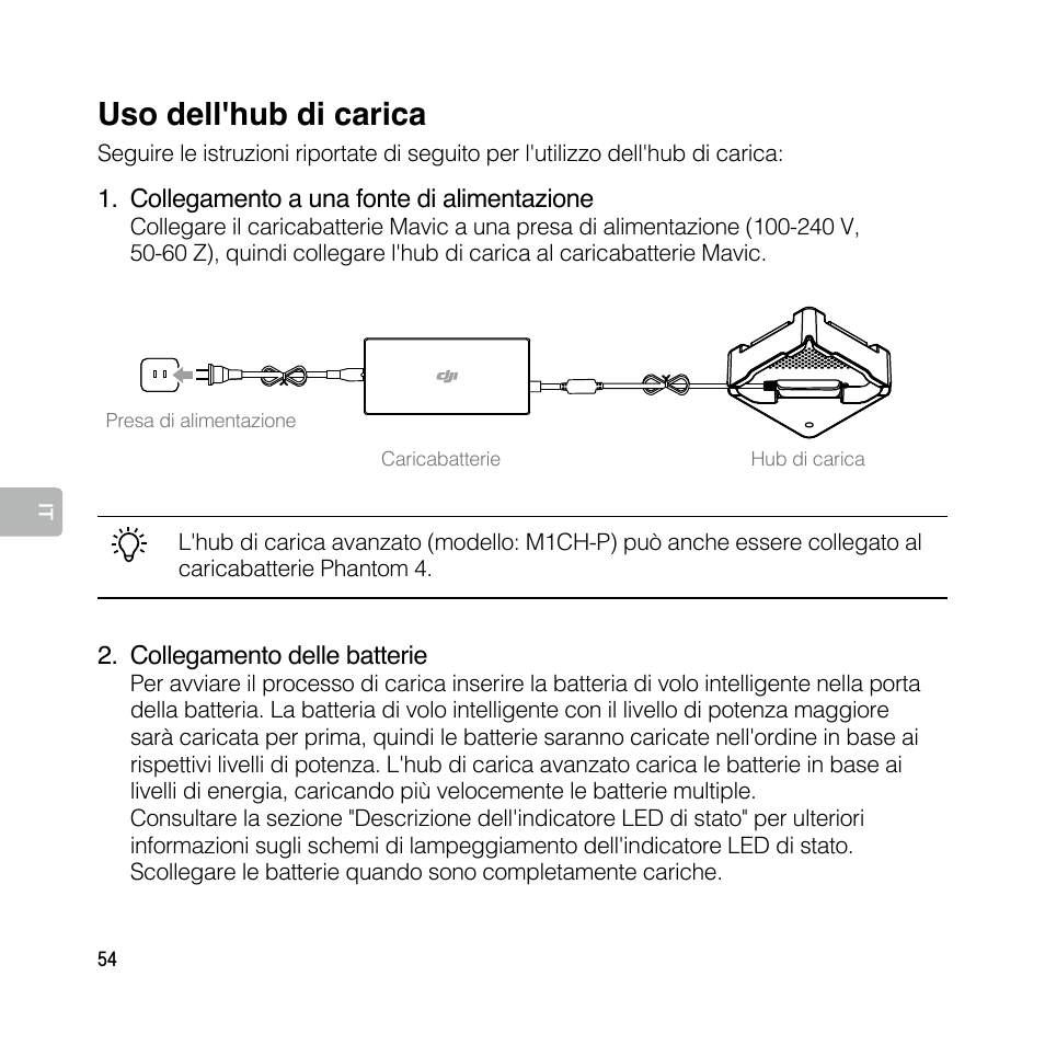 Uso dell'hub di carica | DJI Mavic Pro User Manual | Page 53 / 77
