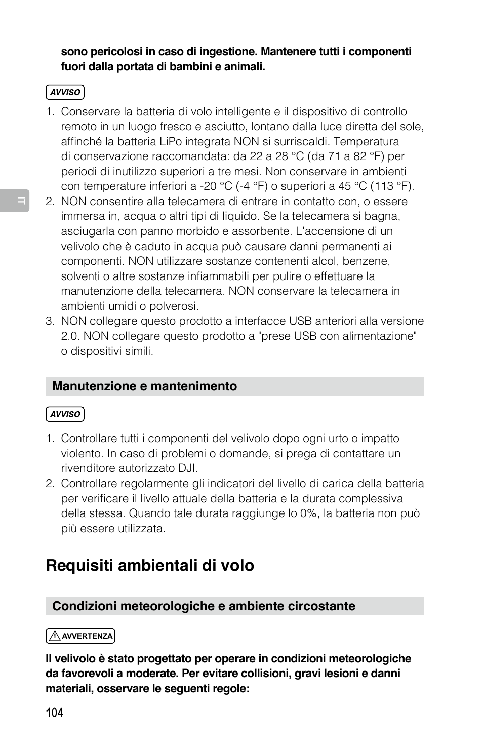 Requisiti ambientali di volo | DJI Mavic Pro User Manual | Page 103 / 183