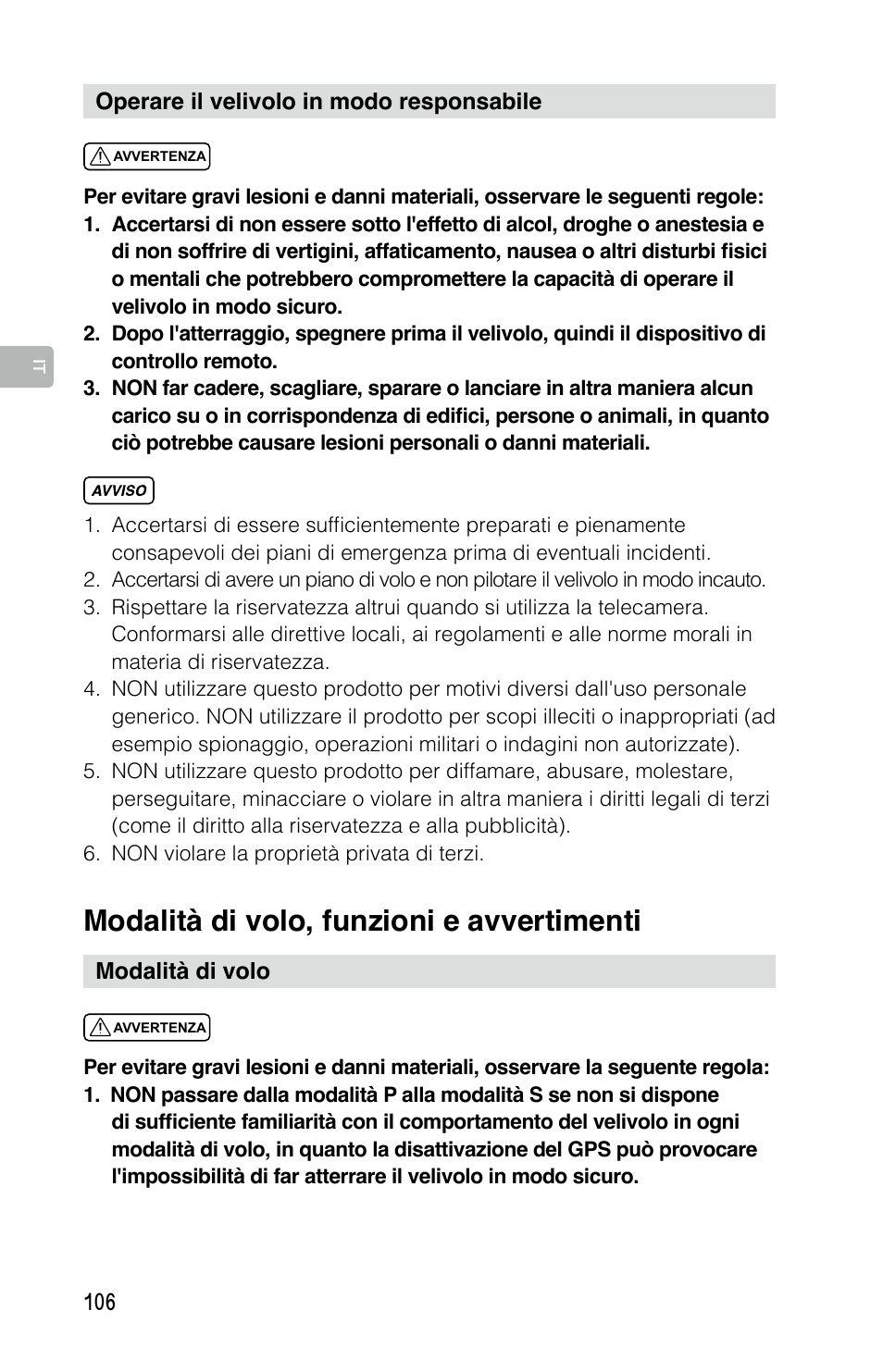 Modalità di volo, funzioni e avvertimenti | DJI Mavic Pro User Manual | Page 105 / 183