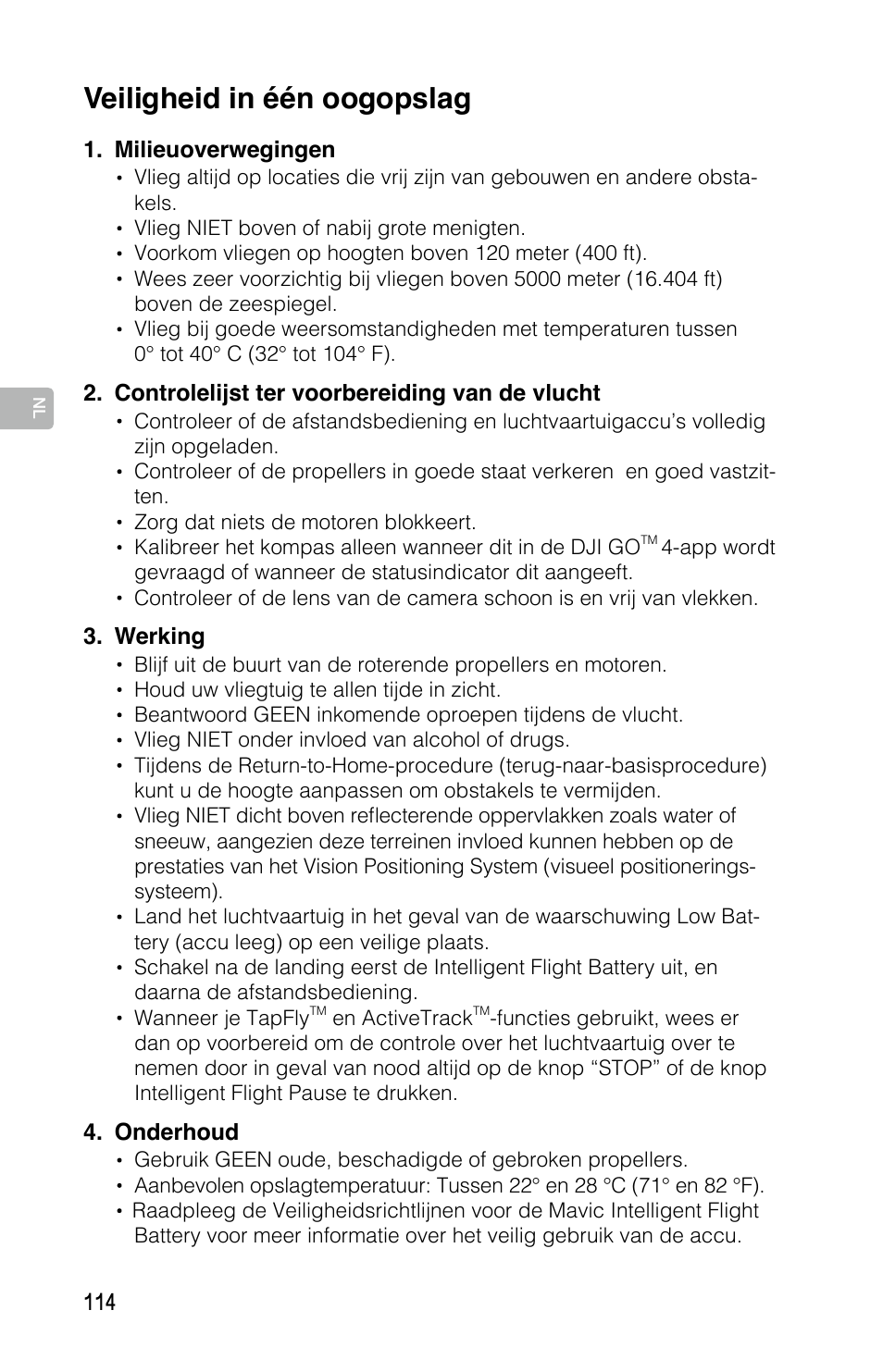 Veiligheid in één oogopslag | DJI Mavic Pro User Manual | Page 113 / 183
