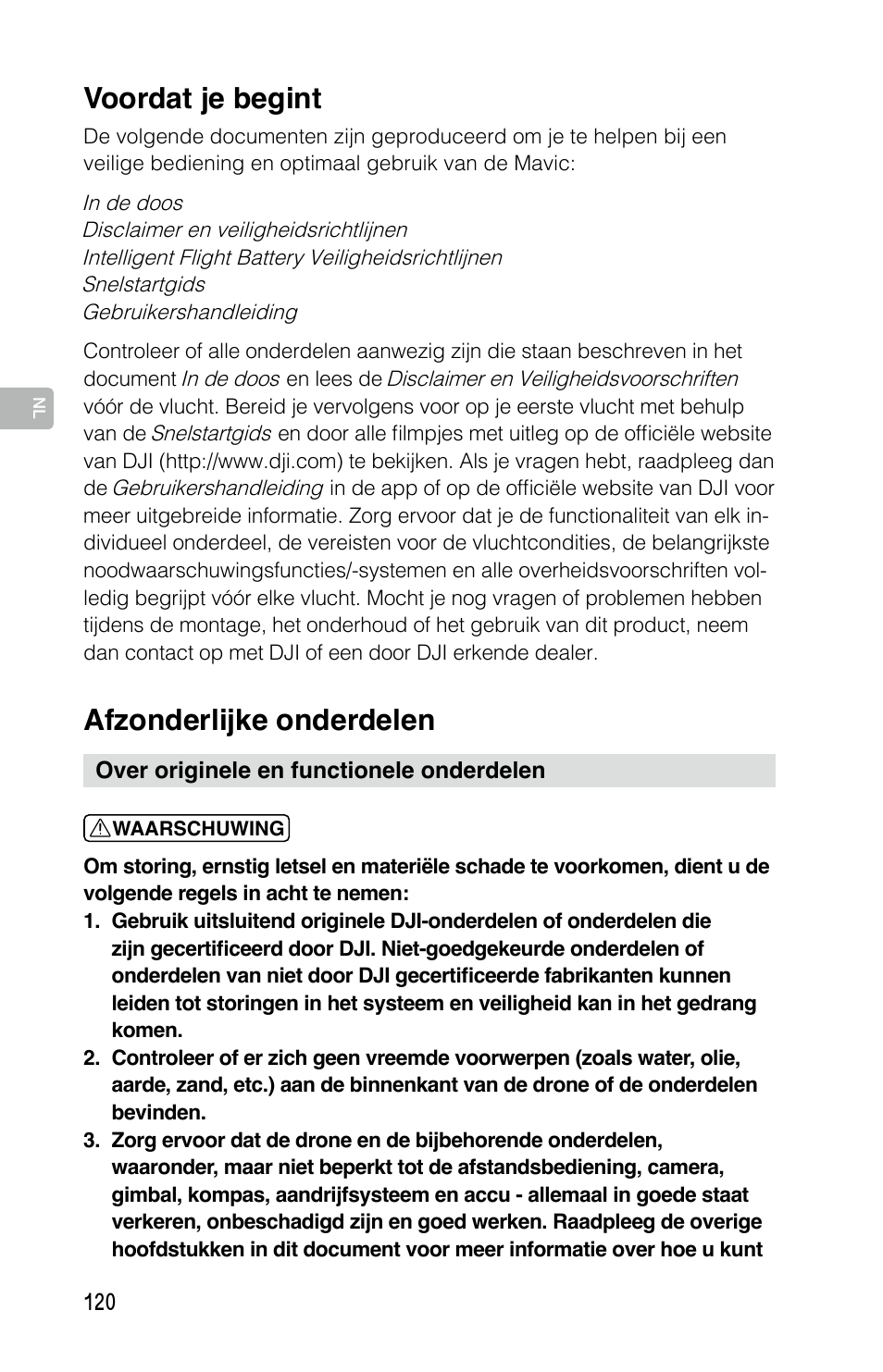 Afzonderlijke onderdelen, Voordat je begint | DJI Mavic Pro User Manual | Page 119 / 183