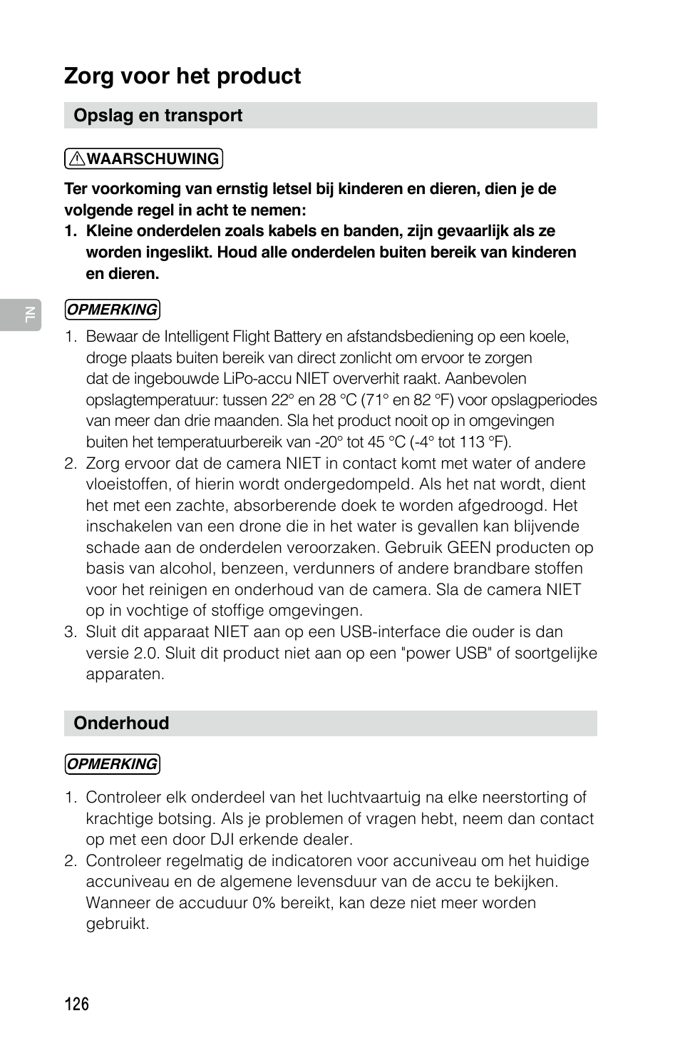 Zorg voor het product | DJI Mavic Pro User Manual | Page 125 / 183