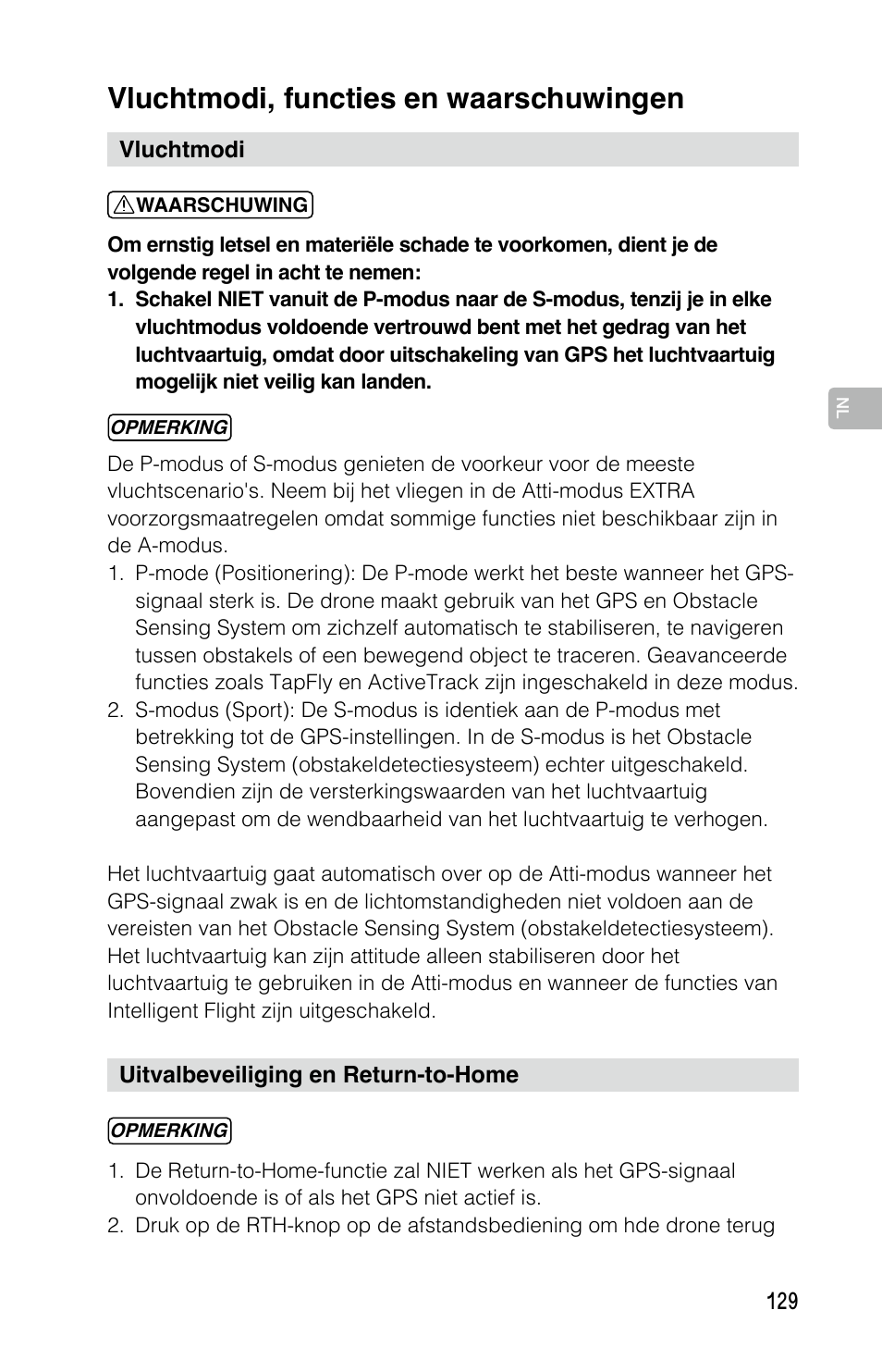 Vluchtmodi, functies en waarschuwingen | DJI Mavic Pro User Manual | Page 128 / 183