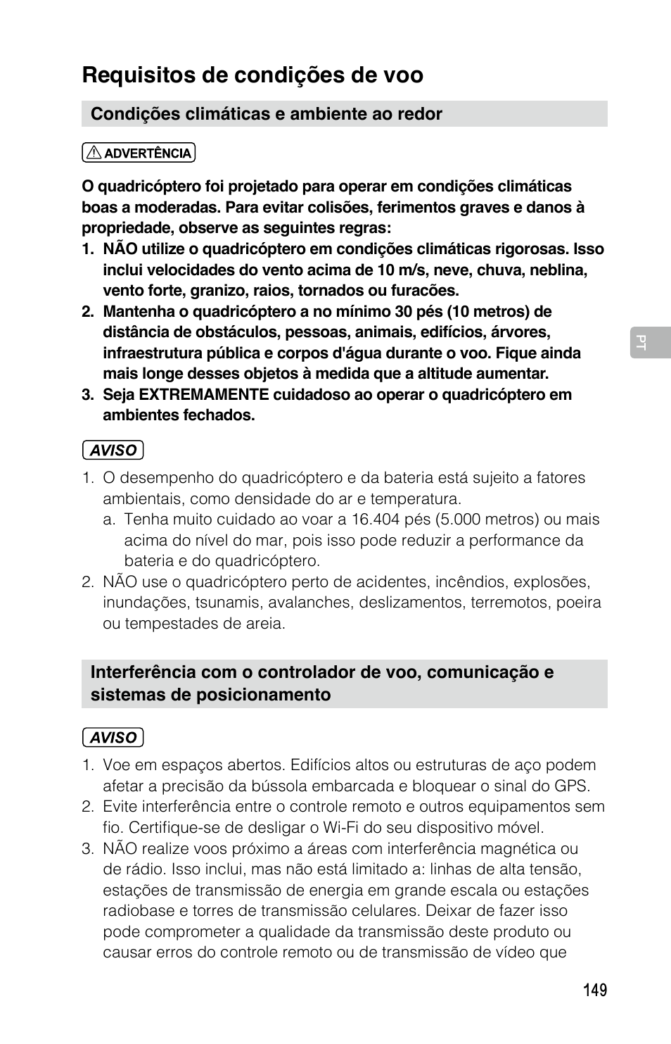 Requisitos de condições de voo | DJI Mavic Pro User Manual | Page 148 / 183