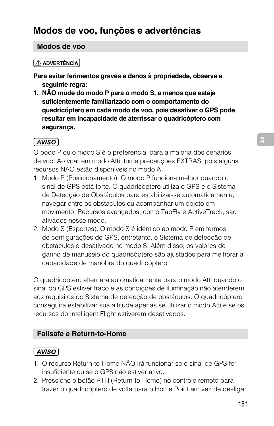 Modos de voo, funções e advertências | DJI Mavic Pro User Manual | Page 150 / 183