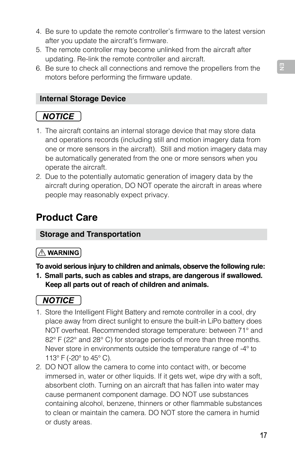 Product care | DJI Mavic Pro User Manual | Page 16 / 183