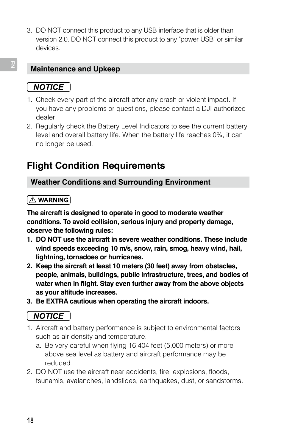 Flight condition requirements | DJI Mavic Pro User Manual | Page 17 / 183