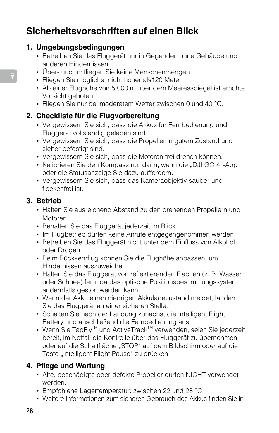 Sicherheitsvorschriften auf einen blick | DJI Mavic Pro User Manual | Page 25 / 183