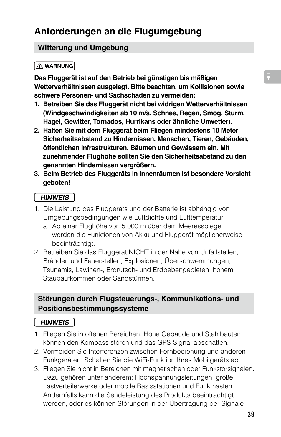 Anforderungen an die flugumgebung | DJI Mavic Pro User Manual | Page 38 / 183