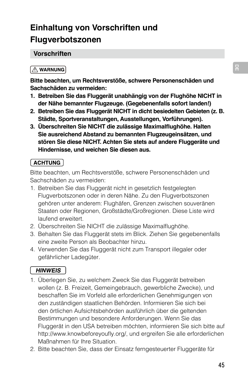 Einhaltung von vorschriften und flugverbotszonen | DJI Mavic Pro User Manual | Page 44 / 183