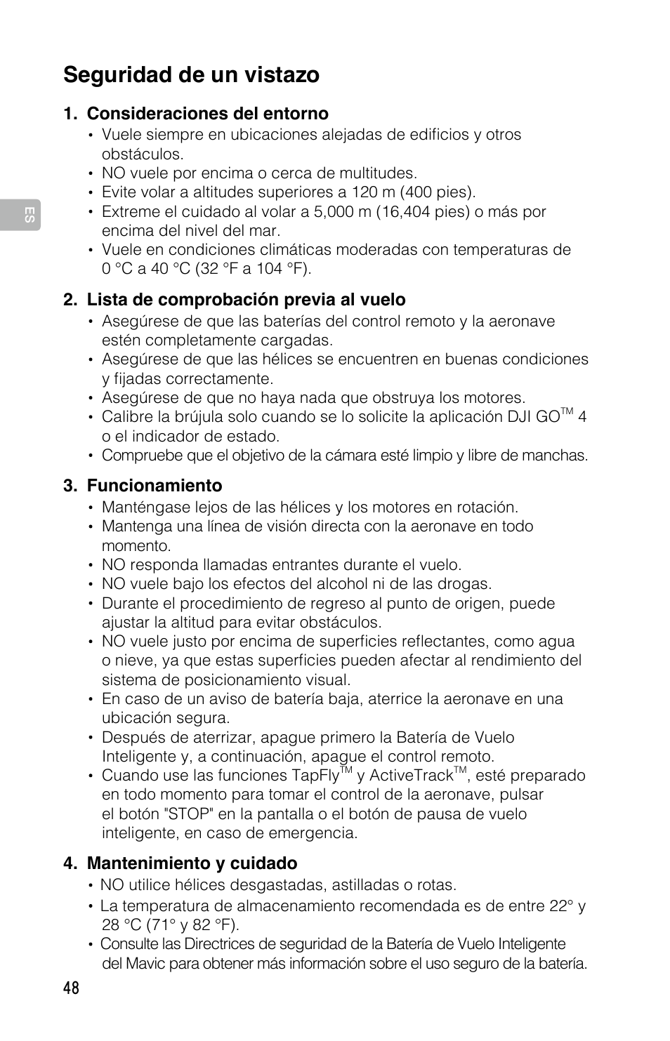 Seguridad de un vistazo | DJI Mavic Pro User Manual | Page 47 / 183