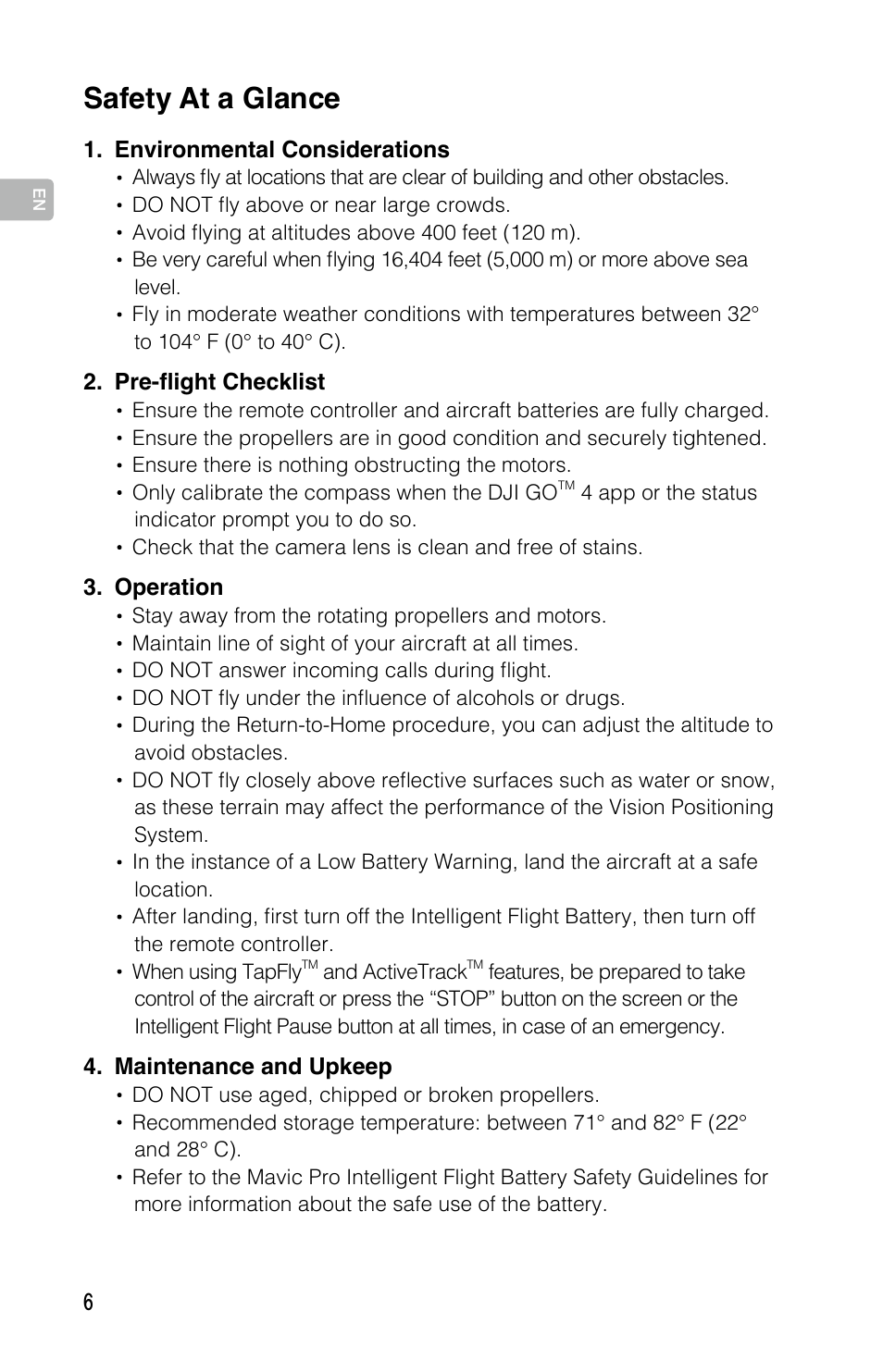 Safety at a glance | DJI Mavic Pro User Manual | Page 5 / 183