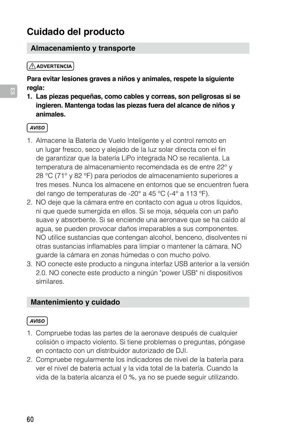 Cuidado del producto | DJI Mavic Pro User Manual | Page 59 / 183